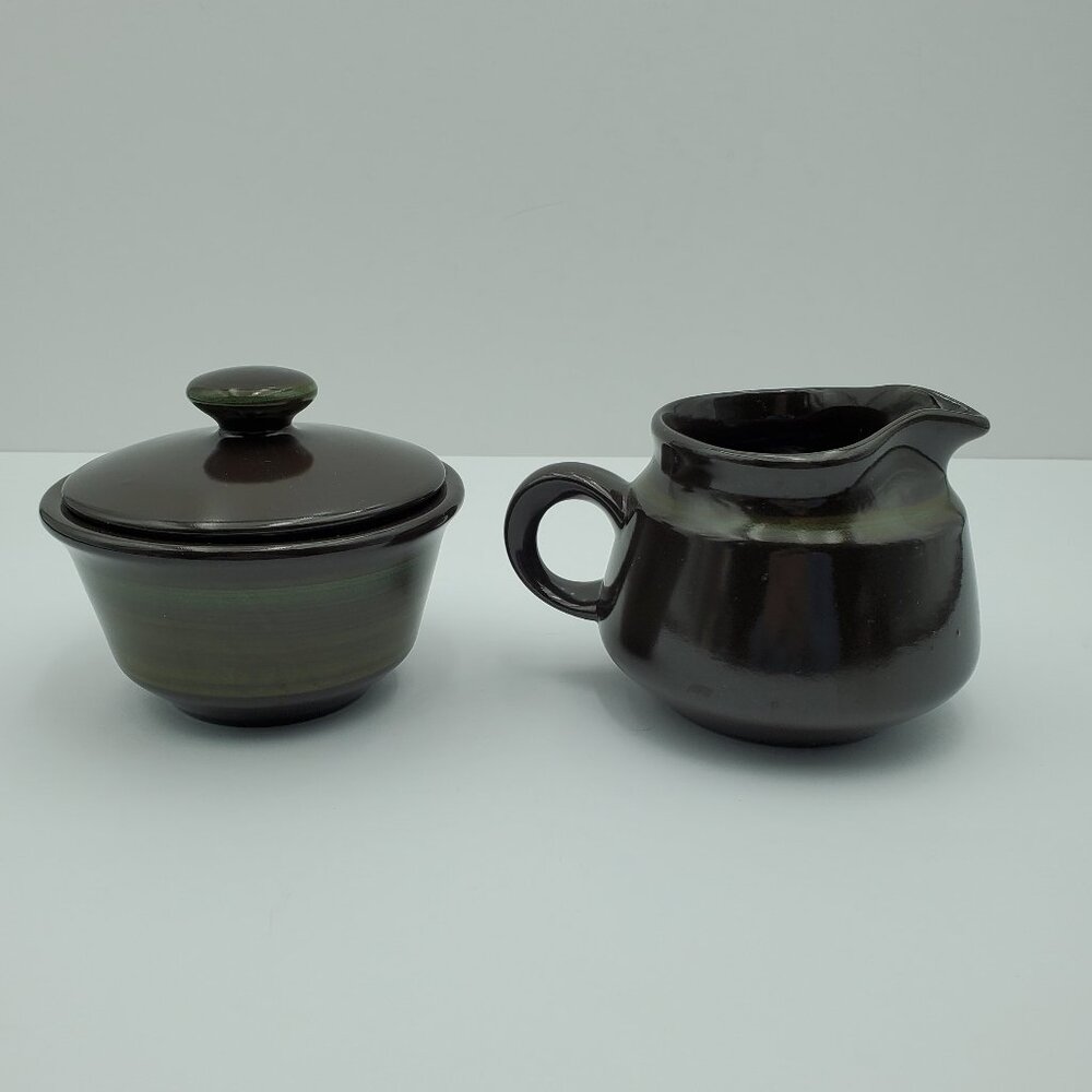 Franciscan Madeira Creamer & Sugar Bowl with Lid Brown & Green MCM Creamer Set